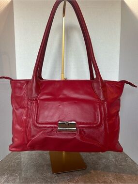Marcellino Red Faux Leather Handbag Floral Lined Shoulder Coquette Chic Purse